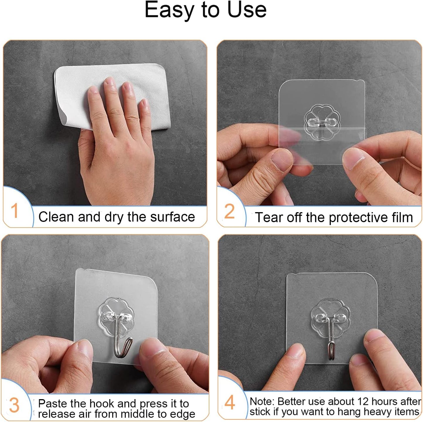ComfortForU™ MaxHold Clear Adhesive Hooks – 10 Pcs 💪 10 kg Heavy-Duty 💧 No-Drill